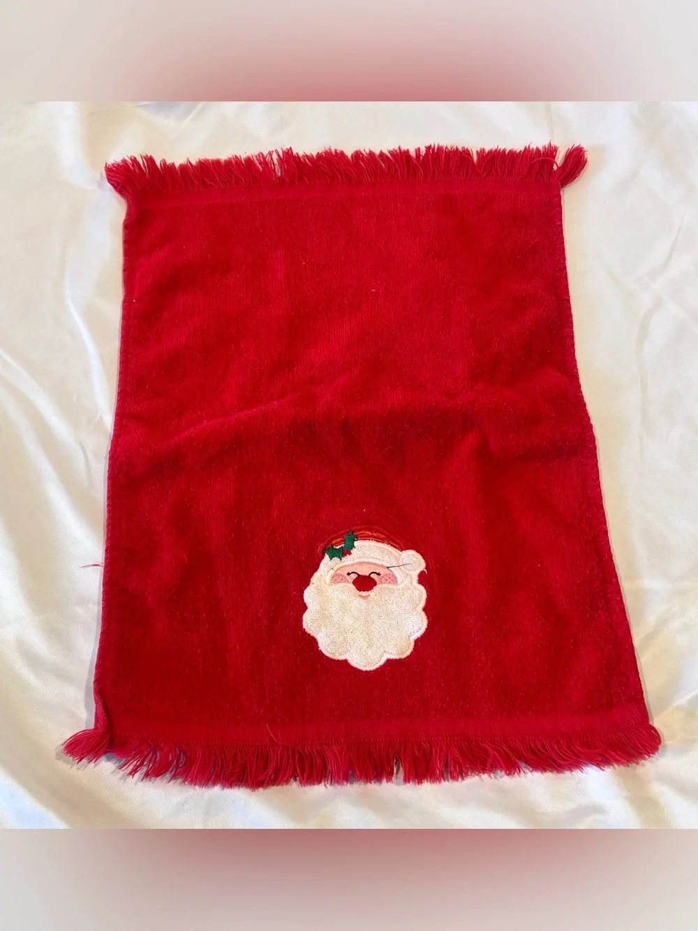 Royal Terry Vintage Christmas Hand Towels Set of 3 Santa Candle Window Fringe